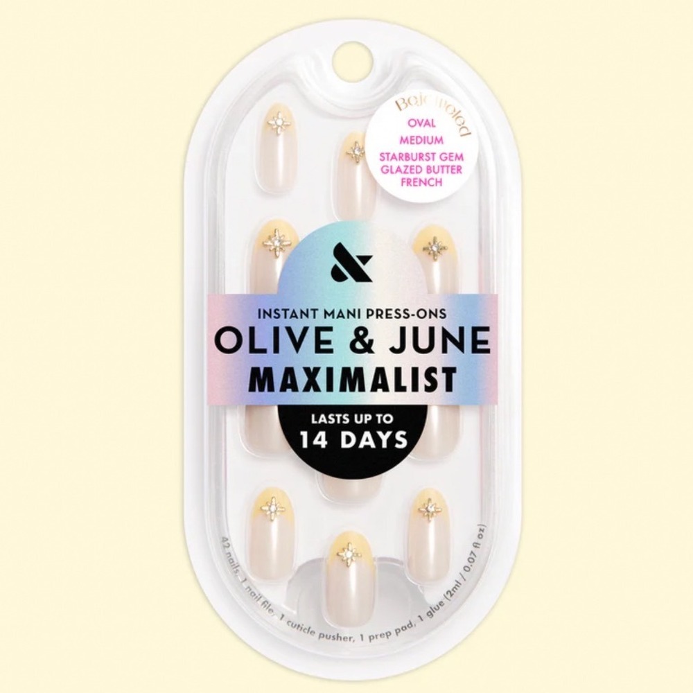 Olive & June Maximalist Press-On Nail Glazed Butter French Oval Medium Starburst
